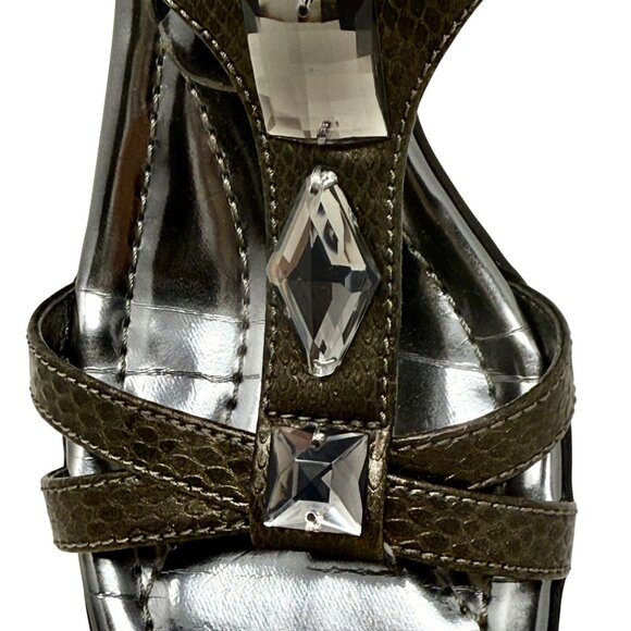Anne Klein Makala Pewter Gray Wedge Sandals 7M Jewel Accents Ankle Strap - READ - Picture 9 of 15